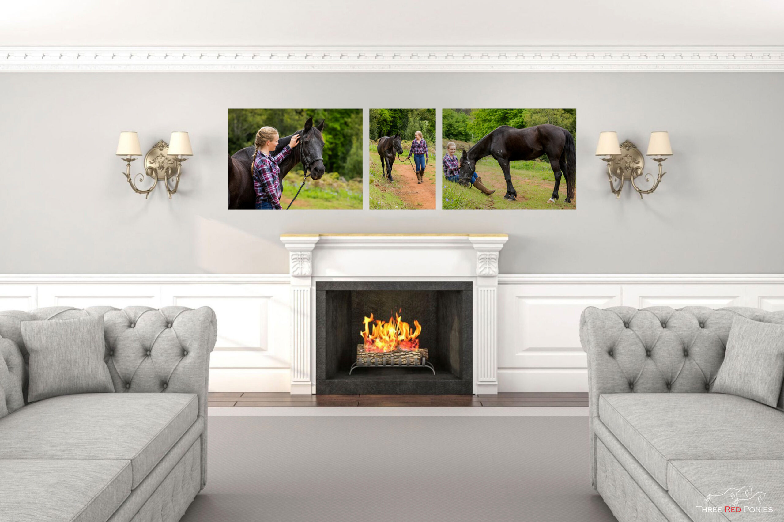 Wall Art Display ideas for horse lovers Three Red Ponies