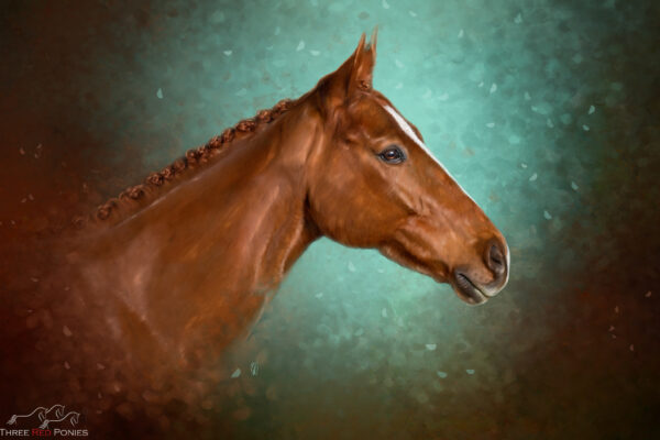 portrait painting of a chestnut thoroughbred horse - horse wall art