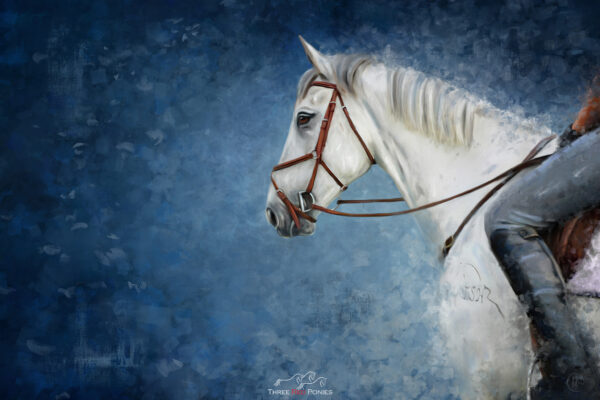 Custom painting grey horse on blue background - Three Red Ponies