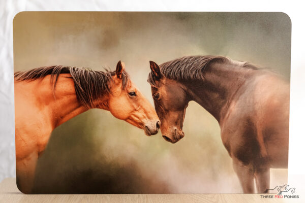 Wood Print product photo with two horses - finished artwork